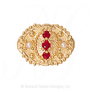 GS380 R/R/PL - 14 Karat Gold Slide with Ruby center and Ruby and Pearl accents 